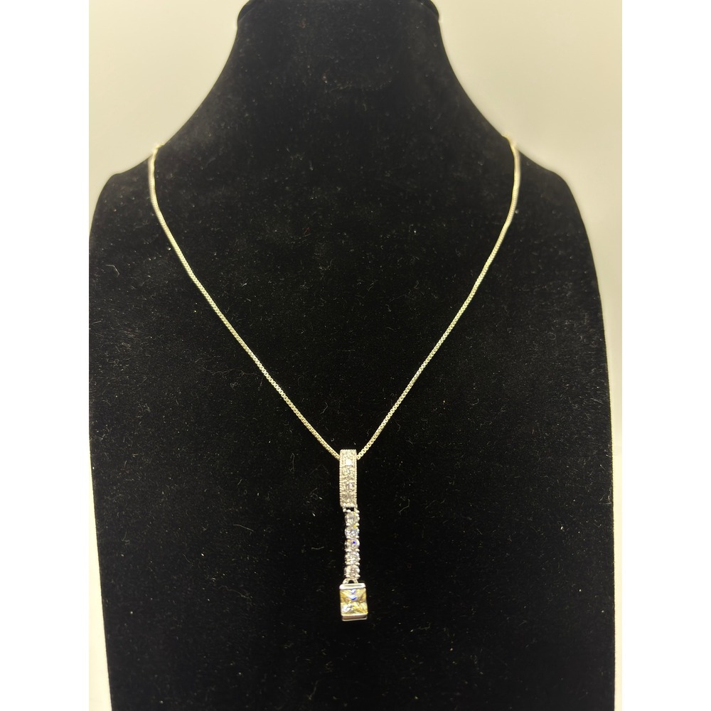 Sterling Silver Drop Pendant Necklace Women Silver Cubic Zirconia Box Chain